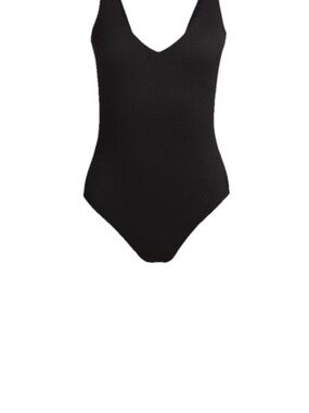NWT $188 Spanx Shaping Pique One Piece Swimsuit Wide Strap Black Size L